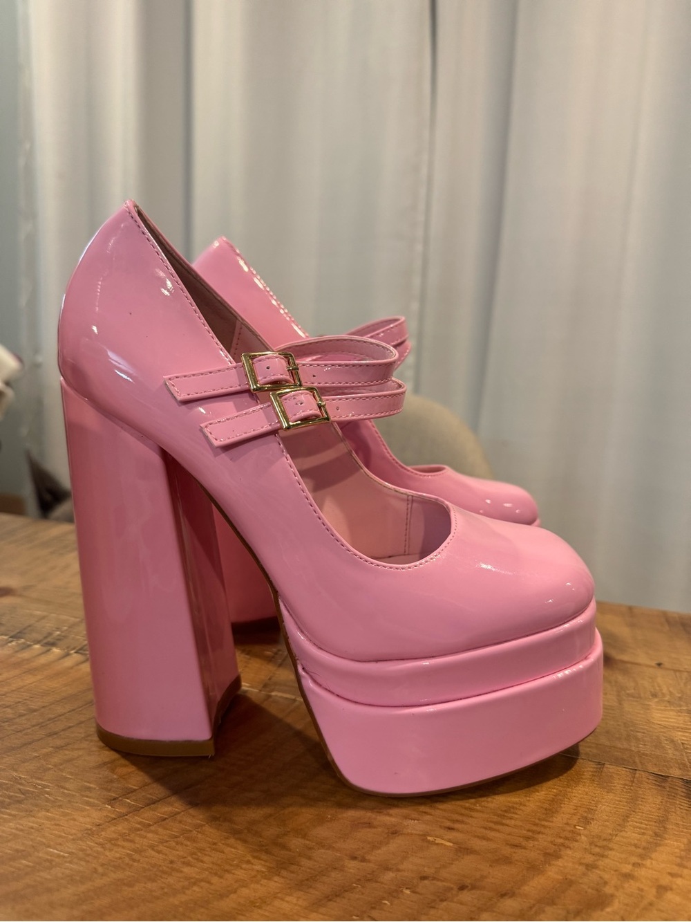 Pink Platform Mary Jane 6in Heels 7.5